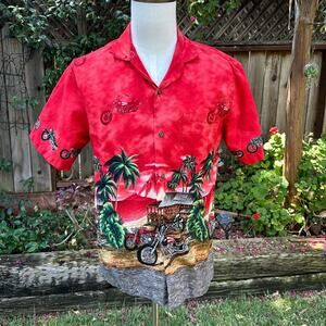 Vtg KY's Hawaiian Shirt Button Up Motorcycle Biker Aloha Men's See Measurements